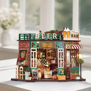 Vanshi Bar DIY House Bookshelf Miniature Scene Display, 3D Puzzle Model Home Decor, Collectible Decoration with English Manual, Age 14+