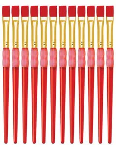 Royal Brush Manufacturing 1300674 Big Kids Choice Flat Synthetic Hair Soft Rubber Grip Handle Paint Brush, Size 12 - Pack of 12