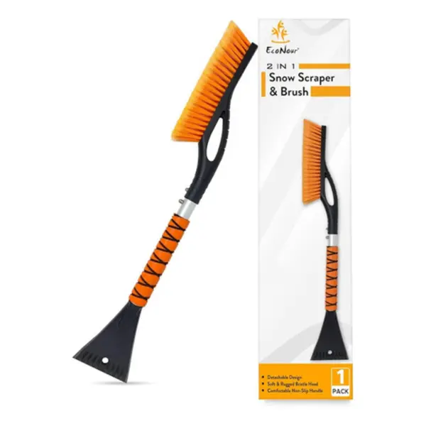 EcoNour 27-in Aluminium Car Snow Brush+Scraper - Detachable Durable Tool with Ergonomic Foam Grip, PVC Construction, for Windshield, Car Owners, Orange