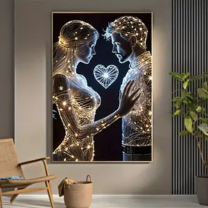 Abstract Couple Heart Design Canvas Art Print, Modern Love Wall Decor Poster, Creative Unframed Wall Art for Living Room, Bedroom, Office, Dining Room, Waterproof Printed Artwork, Perfect Gift and Decoration Ornaments Artistic Photo
