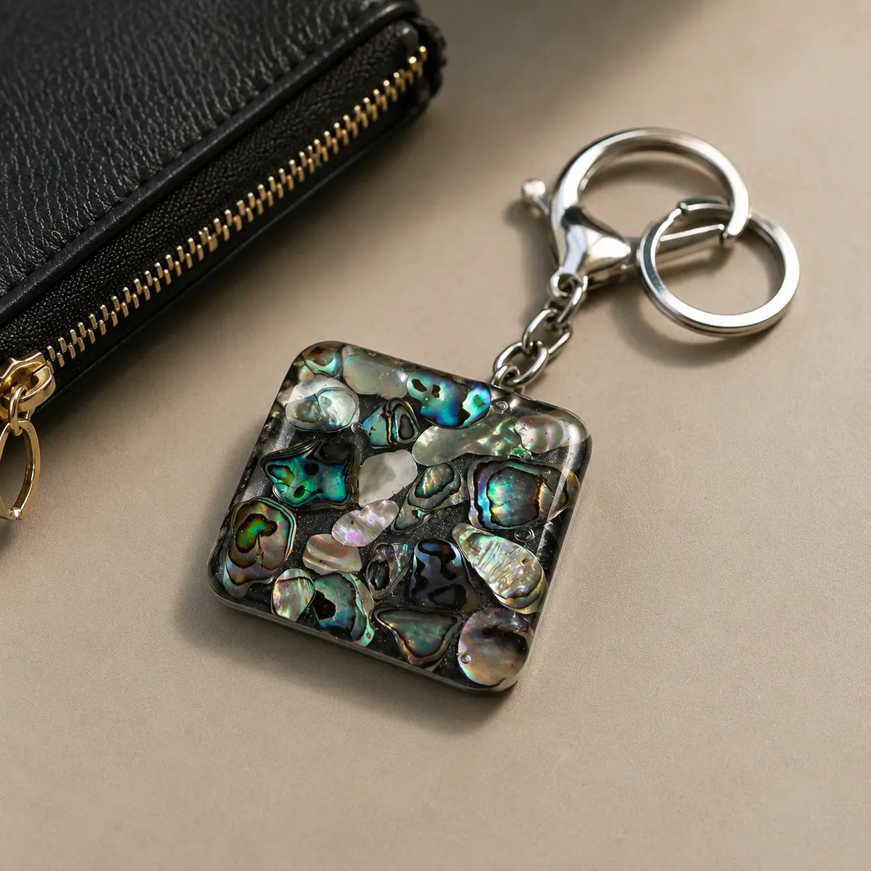 Abalone Shell NFC Keychain – Handmade Resin Smart Keyring, Tap to Share Contact & Social Media