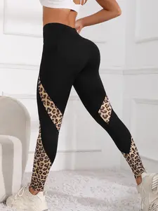 Women's Colorblock Leopard Print High Waist Sports Leggings, Casual Sporty Comfy Breathable Skinny Pants for Yoga Gym Workout Running, Women Sport & Outdoor Clothing, Gym Clothes Women