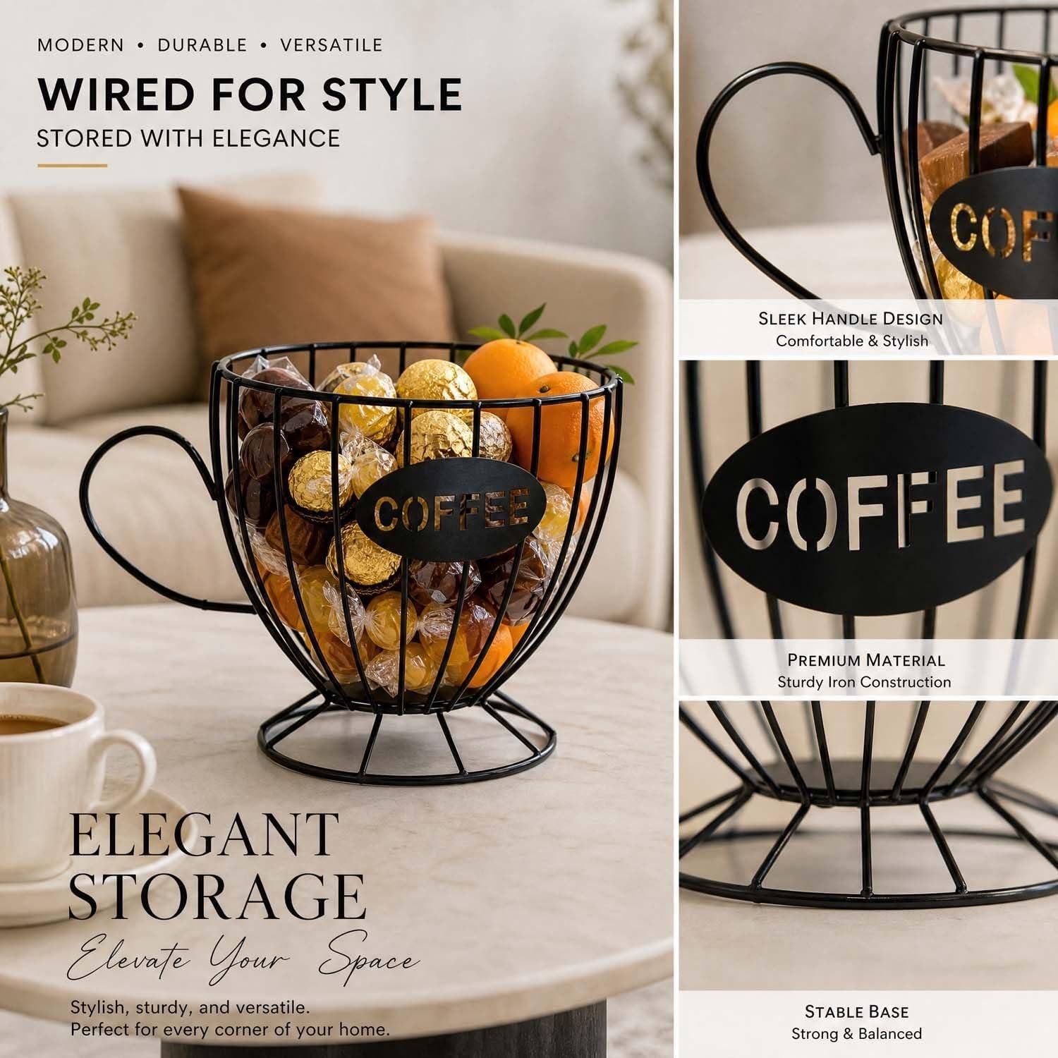 Metal Coffee Capsule Storage Basket Cup Shape Wire Coffee Pod Holder Countertop Coffee Organizer for Cup Coffee Station Decor