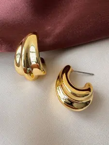 Organic Style Golden Waterproof Chunky Hoop Earrings, Office Ready C-Shape Earrings, Daily Wear Essential Jewelry