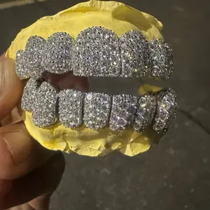 925 Sterling Silver JUMBO Honeycomb Set Custom Moissanite Perm Cut Grillz