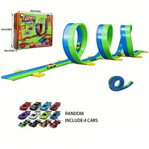 1pc Flex Tracks 15 Ft for Kids Starter Set, Flexible Race Car Ramp Track with Suction Cups Compatible with Diecast 1/64th Cars for Ages 3 & Up (Green & Blue)