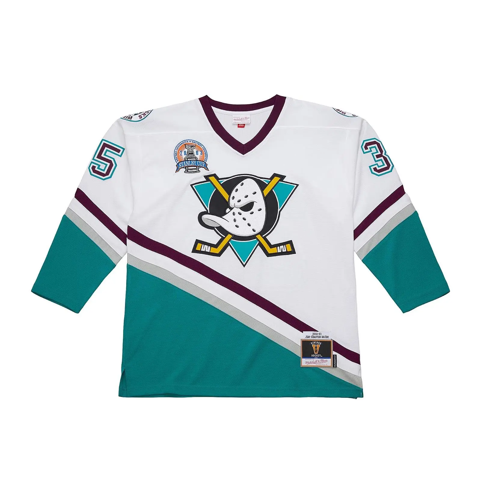 Jean-Sebastien Giguere Anaheim Ducks 2002-03 White Power Play Player Jersey NHL Throwback Hockey Fan Gear Mitchell & Ness