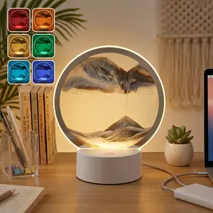 Viral Moving Sand Art Lamp - 16-Color LED Lights with Remote Control, Dynamic Flowing Sand, 3D Deep Sea Sandscape, Round Glass Frame, Small Desktop Home Decor for Stress Relief, Sensory Toy, Housewarming Gift