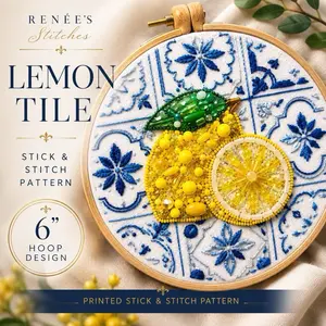 Lemon tiles Embroidery Pattern 6in Stick and Stitch