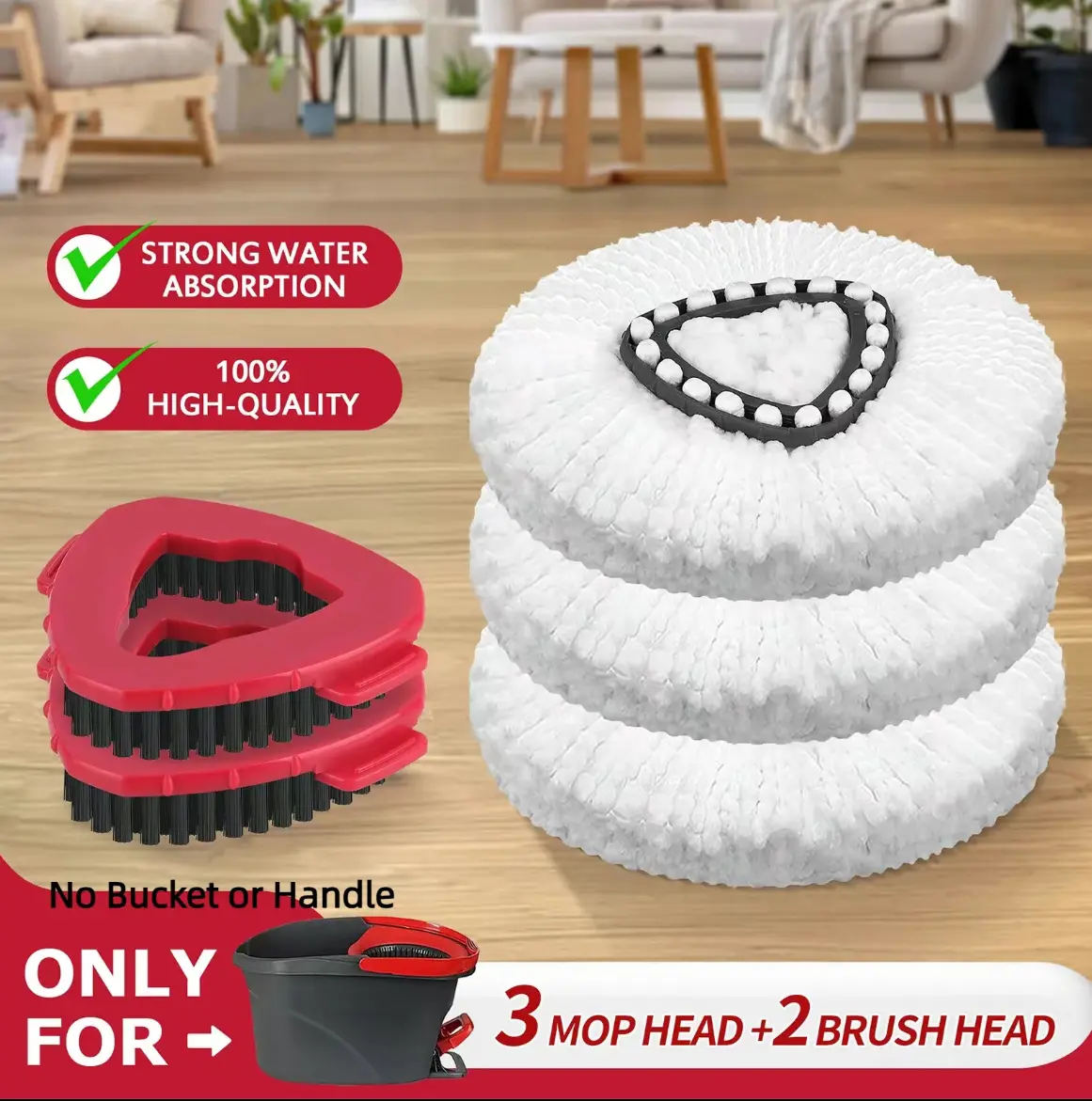 O Cedar Single Tub System Spin Mop Head and Powerful Floor Brush, Microfiber Mop Head, Easy-to-Clean Floor Mop Head Set with 3 Replacement Heads, Suitable for Wood Floors, Tile, Composite Floors and Marble.