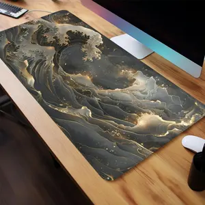 Creative Wave Pattern Mouse Pad, 1 Count Rectangle Gaming Mouse Pad, Non-Slip Rubber Base Stitched Edge Desk Pad for Home Office Game Room