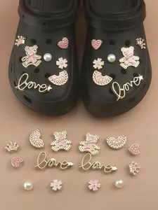 Cute Bear Shoe Charms For Clogs, Pink Heart Flower & Love Letter Shoe Decorations, Detachable Bling Shoe Ornaments, Cute DIY Accessories For Women, Girls