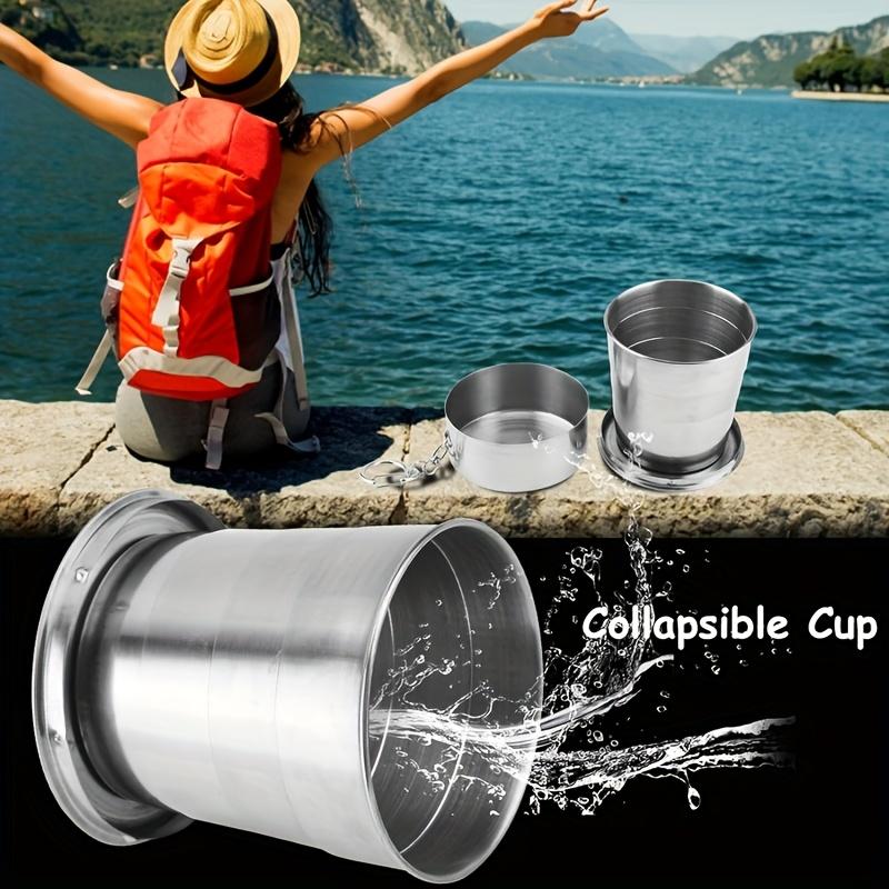 1pcs Travel Cup With Keychain, Stainless Steel Folding Camping Cup Portable Drinking Mug For Hiking, Picnic and other Outdoor Activities, 150ml