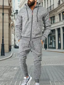 Men's Heavyweight Vintage Ion Plush Set, High-Quality Hooded Zipper Workwear, Casual Loose Fit Big Size Jacket, Gym Sport Pants