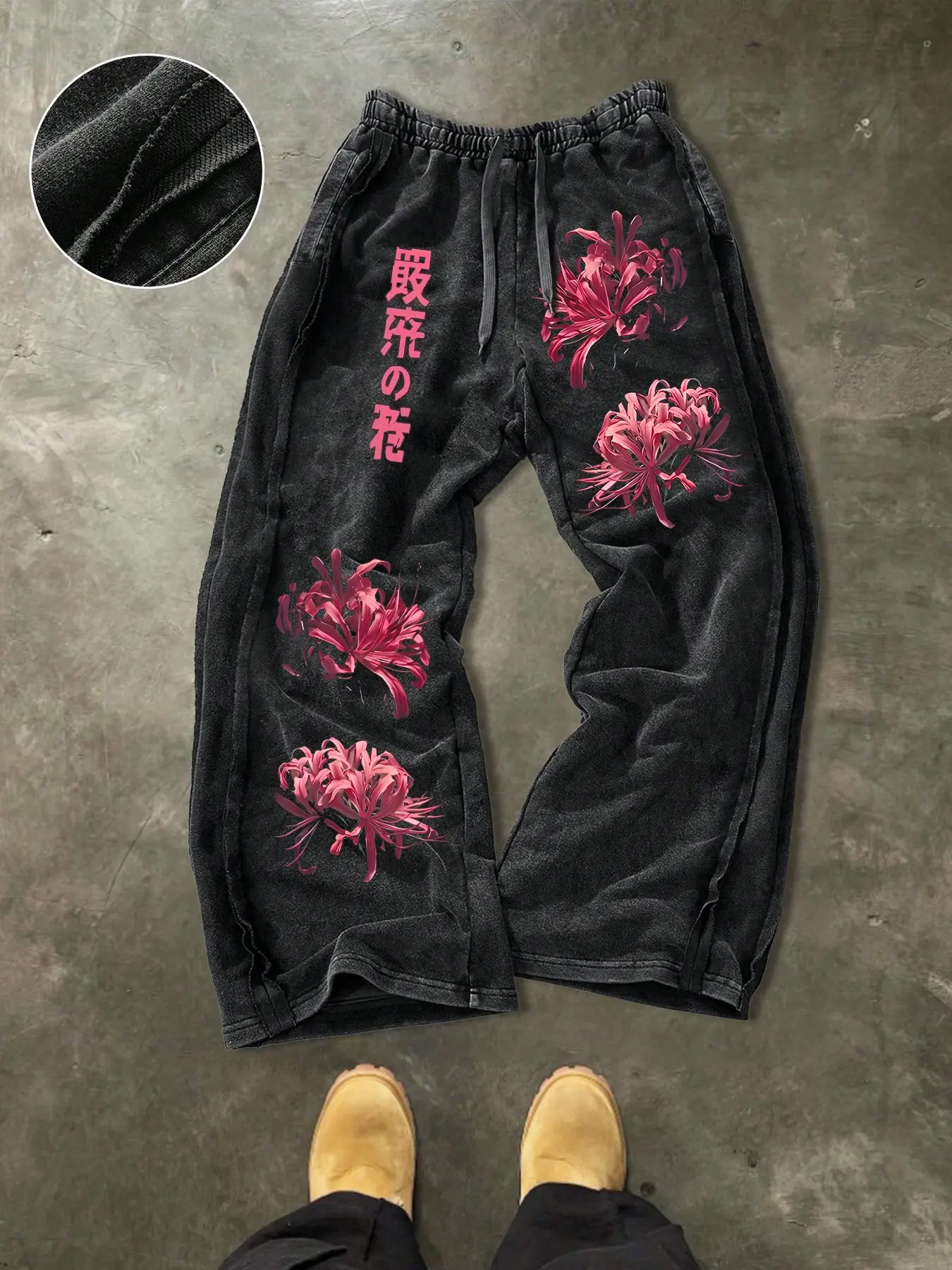 Men's Casual Cotton Pants, Boho Comfy Trousers, Boho Chic Trousers, Floral Print, Graphic, Drawstring Waist, Ankle Length, Street Style, Streetwear, Comfortable for All Seasons, Ideal Gift