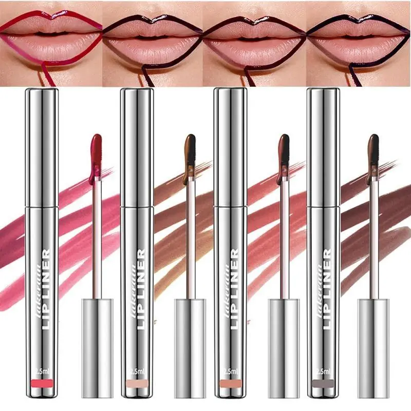 4Pcs Peel off Lip Liner Stain, Lip Gloss Lip Tint Set, Peel Off Nude Lipliner Makeup Velvet Matte Tattoo Peel Off Lip Liner Set Long-Lasting Waterproof Transfer-proof Brightening