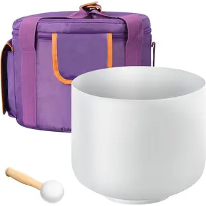 VEVOR Crystal Singing Bowl, 8-inch F Note Heart Chakra Singing Bowl, Portable Frosted Quartz Singing Bowl with Rubber Mallet, O-Ring and 8" Carrying Bag, Perfect for Meditation Yoga Sound Healing Bath