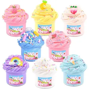 8 Pack Butter Slime Kit for Kids, Scented Butter Slime Party Favors with Peach, Unicorn, Rainbow Charms, Birthday Gifts for Girl Boys, Stretchy and Non-Sticky, Super Soft DIY Stress Relief Toy