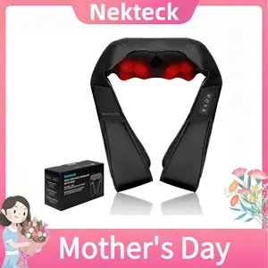 Shiatsu Neck and Back Massager with Soothing Heat, Ergonomic 8 Deep-Kneading Massage Nodes with Heat Electric Shiatsu Back Massager for Neck Shoulder & Body Muscle Relief Portable 12V DC Power Supply - Black