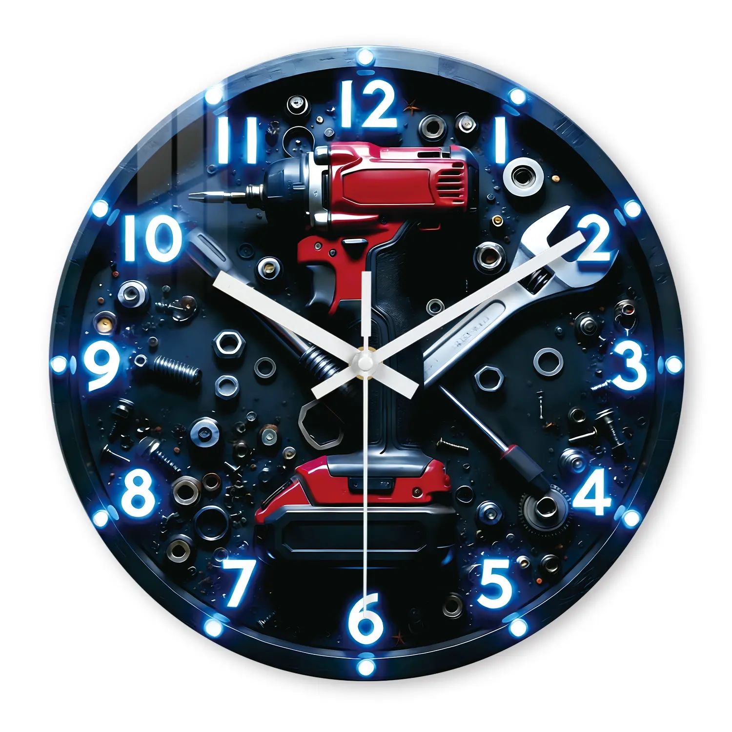 Large Industrial Theme Silent Wall Clock with Drill Bit Design, Battery Powered, Perfect for New Year, Valentine's Day, Garage Decor