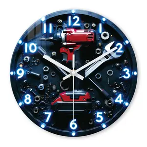 Large Industrial Theme Silent Wall Clock with Drill Bit Design, Battery Powered, Perfect for New Year, Valentine's Day, Garage Decor