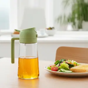 2-in-1 Olive Oil Dispenser and Sprayer for Kitchen, 16oz Premium Glass Oil Bottle for Cooking, Air Fryer, Salad, Grilling, Barbecue Utensils, Food-Grade Oil Sprayer for Precise Control, Healthy Meal Prep, Multi-Color Oil Bottle for Home Use