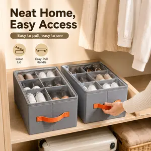 GLORIEROO 2 Pack Shoe Organizer for Closet, Odor-Resistant Foldable Shoe Storage Box with Activated Carbon Lining, Clear Lid & Adjustable Dividers for Sneakers, Running Shoes, Boots, Entryway, Wardrobe and Home Organization