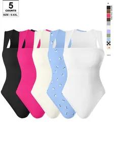 Women Shapewear Sexy Ribbed Strappy Square Neck Sleeveless Tummy Control Underwear Tank Tops Bodysuit