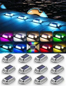12Pack  Alloy Solar Driveway Lights, IP68 Solar Deck Light Marine Dock Lights Outdoor , Multi-color LED Driveway Markers for Walkway, Path Decor [12Modes - Strobe/RGB/Fix-color]
