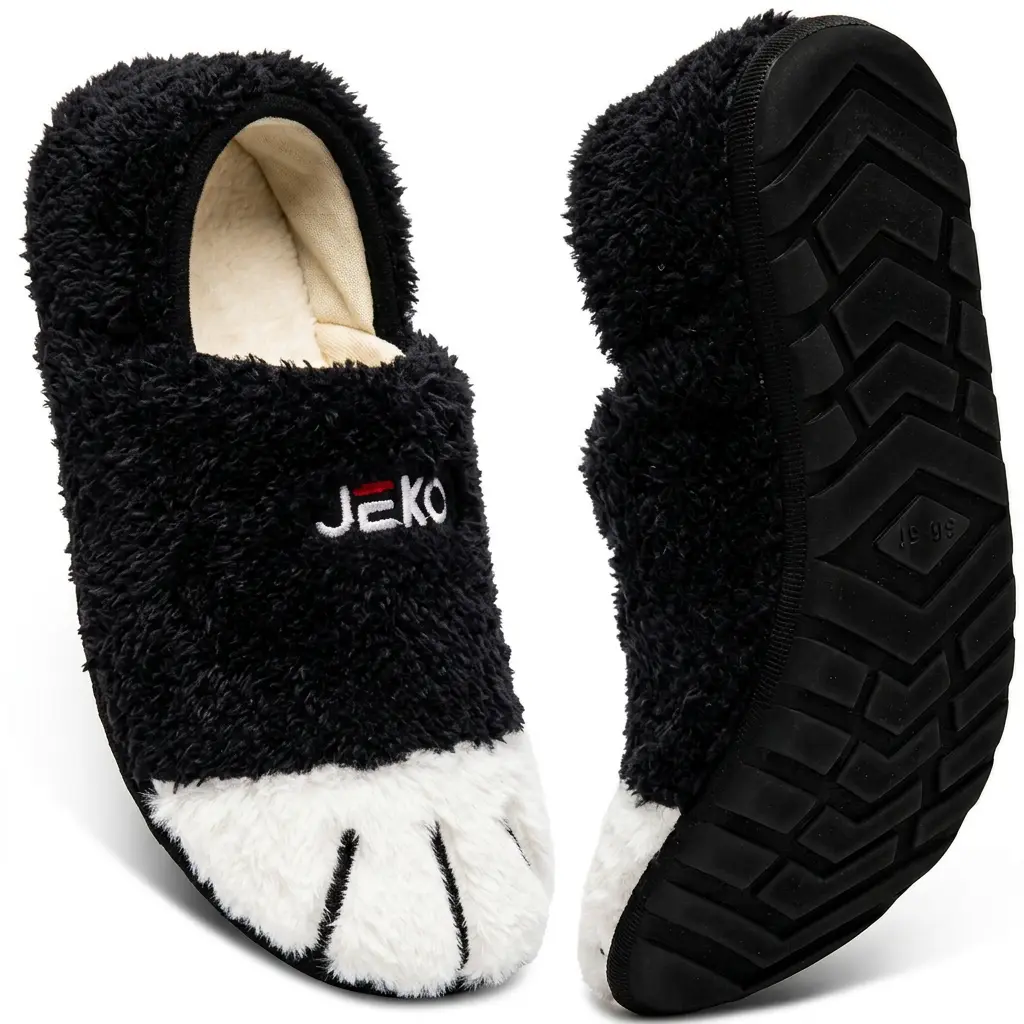 JEKO Warm Winter Slippers for Men & Women, Convertible Indoor Outdoor House Shoes, Cozy Plush Lined Slip On Shoes, Soft Flexible Non-Slip Memory Foam House Slippers fuzzy fluffy home slipper cute cartoon
