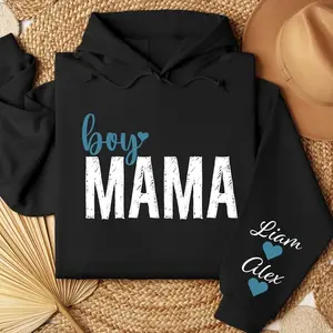 Personalized Mama Sweatshirt Custom Kids Names on Sleeve, Custom Mama Of Boys Hoodie, Baby Announcement Outfit, New Mom Clothing, Mommy Boy Shirt