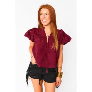 Leeland Puff Sleeve Top - Maroon