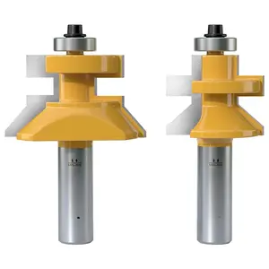 2 count 1/2 Inch Shank Tongue and  Router Bit Set Flooring, Shaker Style Tongue  V Notch Wainscotting Boards Panel and Flooring Matched Edge Banding Milling Router Bit Set Complete