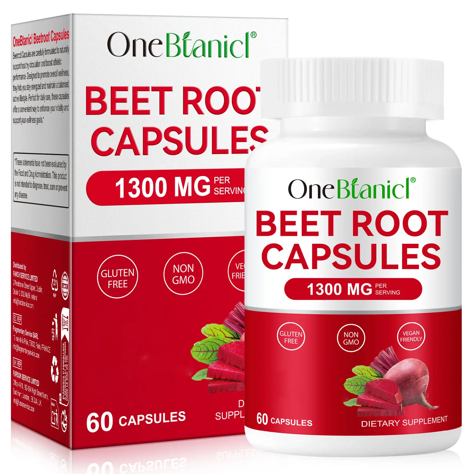 ONEBTANICL Organic Beetroot Capsules - 1300mg per Serving Natural Nitric Oxide Dietary Fitness Supplement, 60 Capsules for 30-Day Vitality Support & Circulation Aid, Dairy-Free Non-GMO Vitamins for Adults, Natural Supplement, Nitric Oxide Supplement campi