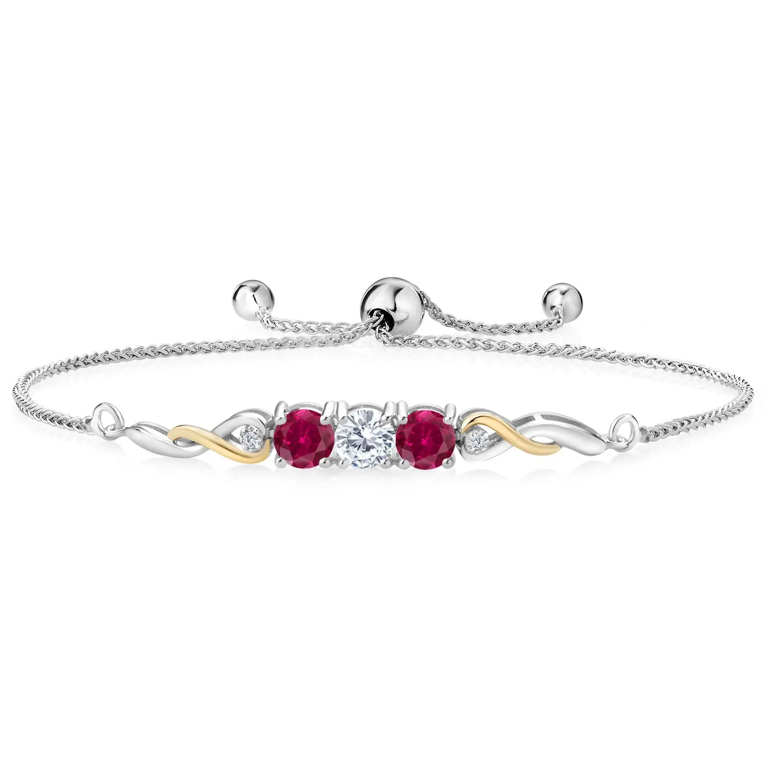 Two-Tone Gemstone Birthstone and Created ruby and Accent Lab Grown Diamond Infinity Tennis Bracelet For Women In 925 Silver and 10K Yellow Gold | Round 5MM and 1.3MM | Fully Adjustable Up to 9 Inch