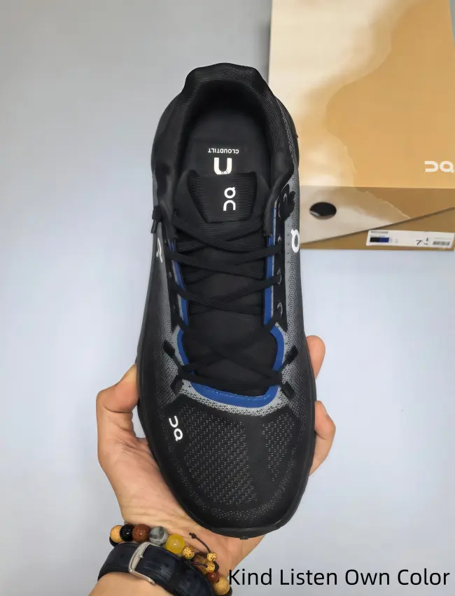 Black mesh athletic shoes with bright blue trim deliver strong shock absorption for trail jogging, road training and daily outdoor fitness workouts