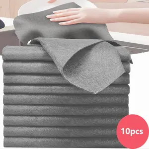 10piece pack of Magic Cleaning Cloth (Gray), Thickened Scouring Pad, Household Magic Cleaning Cloth, Black Glass Cleaning Cloth, Leaves No Watermarks, Reusable Microfiber Cleaning Cloth, Professional Kitchen Supplies.