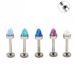 Fashion Spike Opal Body Jewelry, F136 Titanium Internally Threaded Piercing for Nose, Lip, Ear Bone, Daily Wear with Sparkling Zircon Inlay
