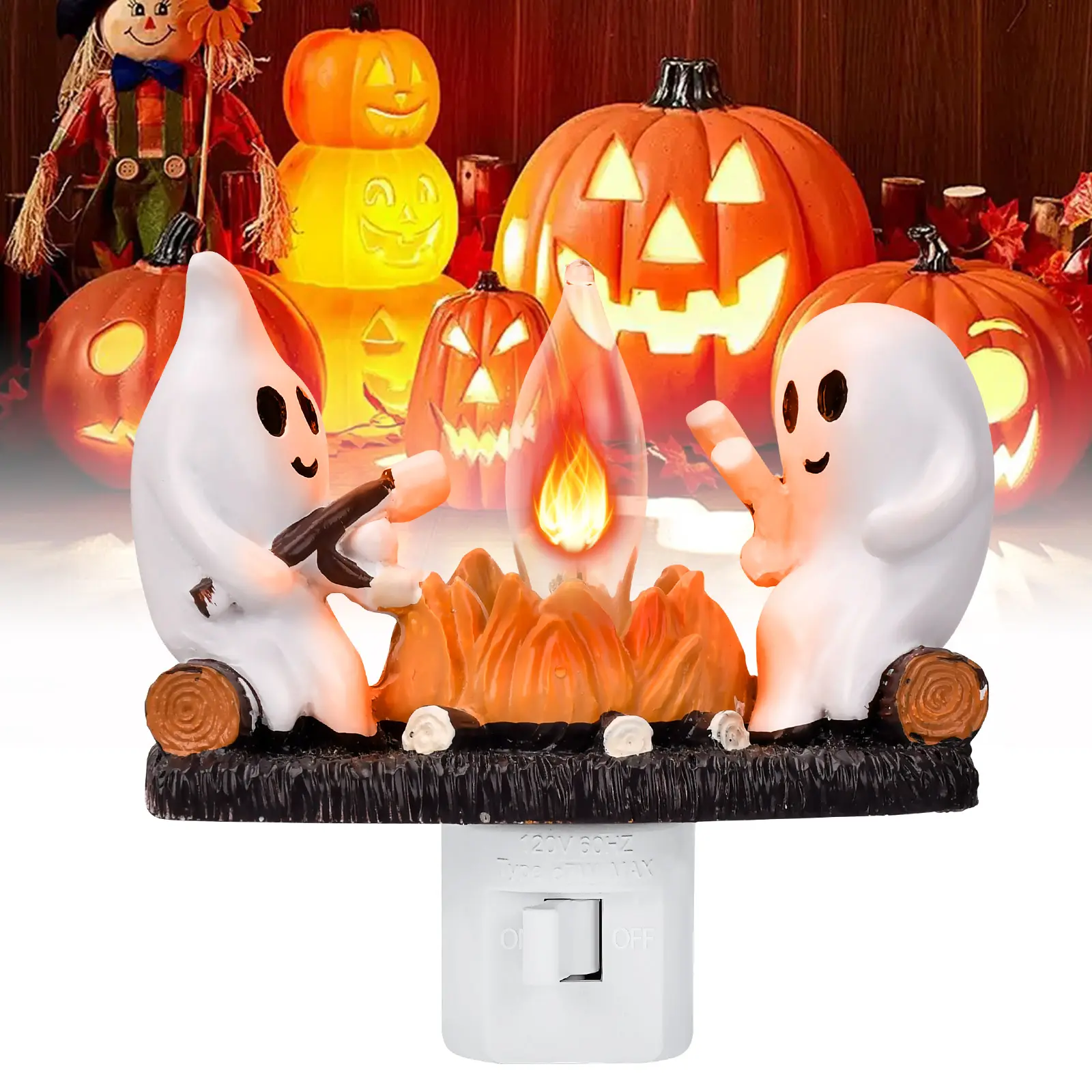 Ghost Campfire Flickering Nightlight, Flickering Flame Night Light, 2026 New Ghost Pumpkin Night Light, Christmas Decor, Spooky Halloween Decor & Gifts