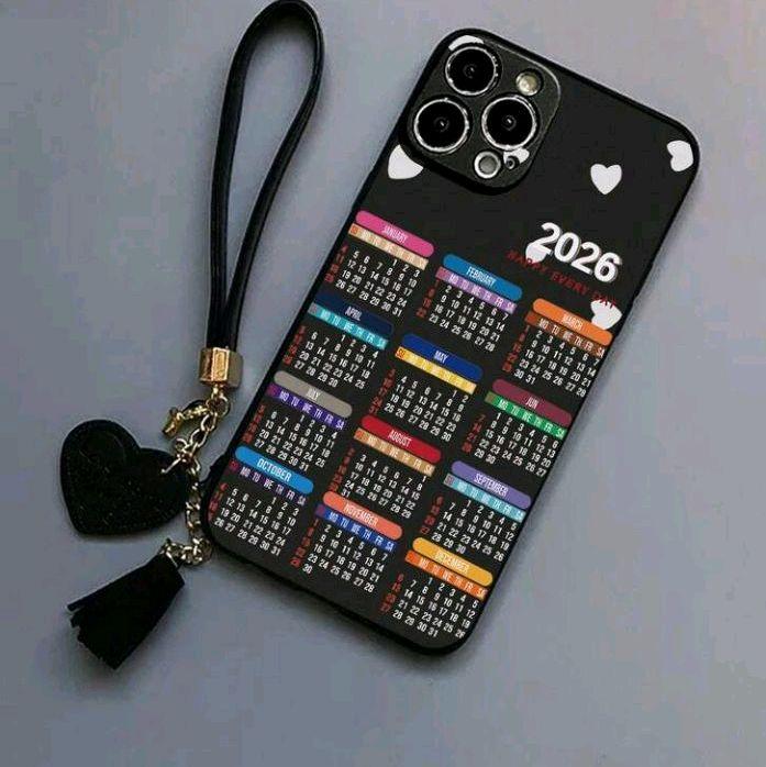2026 Happy Every Day Calendar Phone Case for any phone model with Colorful Months and Days Design Optional Hand Tassell