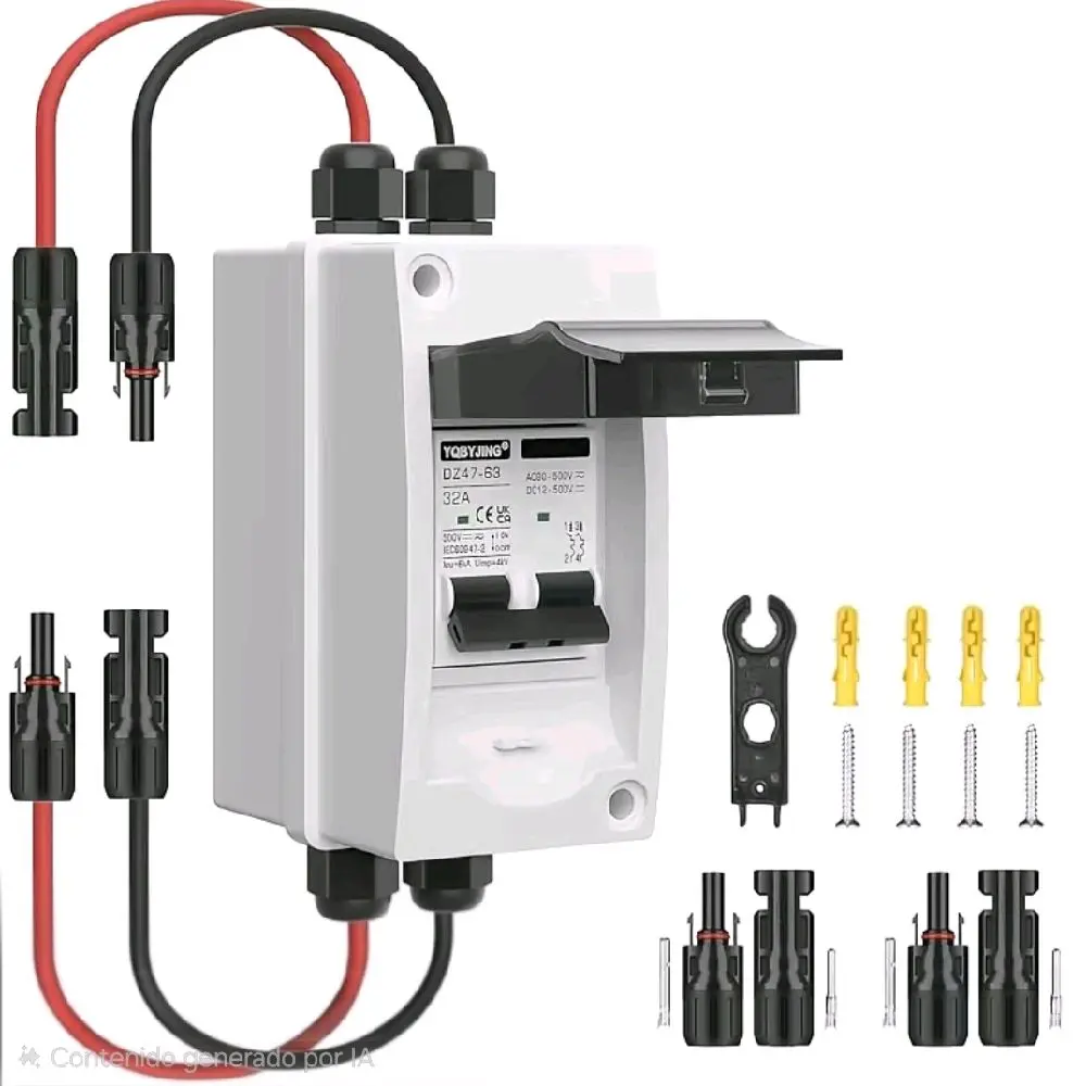 Solar Photovoltaic (PV) Combiner Box, IP65 Waterproof, 2-Way HT, 1 Input 1 Output DC, 63A/32A DC MCB, 600/1000V, with Matching Wires