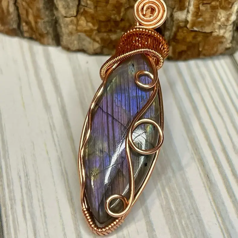 Purple Labradorite Marquis Wire-Woven Copper Necklace, Chakra Natural Crystal Necklaces & Pendants for Crystal Healing, Transformation and Intuition
