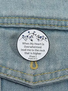 Christian Faith Enamel Lapel Pin with Bible Verse Psalm 61:2, Alloy Brooch Jewelry Accessory, Inspirational Casual Style for Daily Wear Clip, Durable Metal Pins