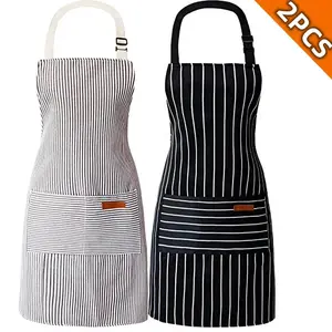 Polyester Waterproof Unisex Kitchen Aprons - 2-Piece Adjustable Chef Aprons with Pockets, Multiple Color Options for Home Cooking