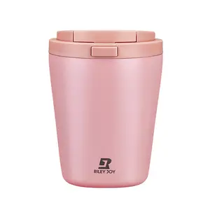 Flat-bottomed coffee mug, vacuum insulated, stainless steel, 350ml, one-touch opening, direct drinking, completely leak-proof, with reflux channel, car-friendly, one-handed operation, keeps drinks hot for 6 hours, keeps drinks cold for 24 hours.
