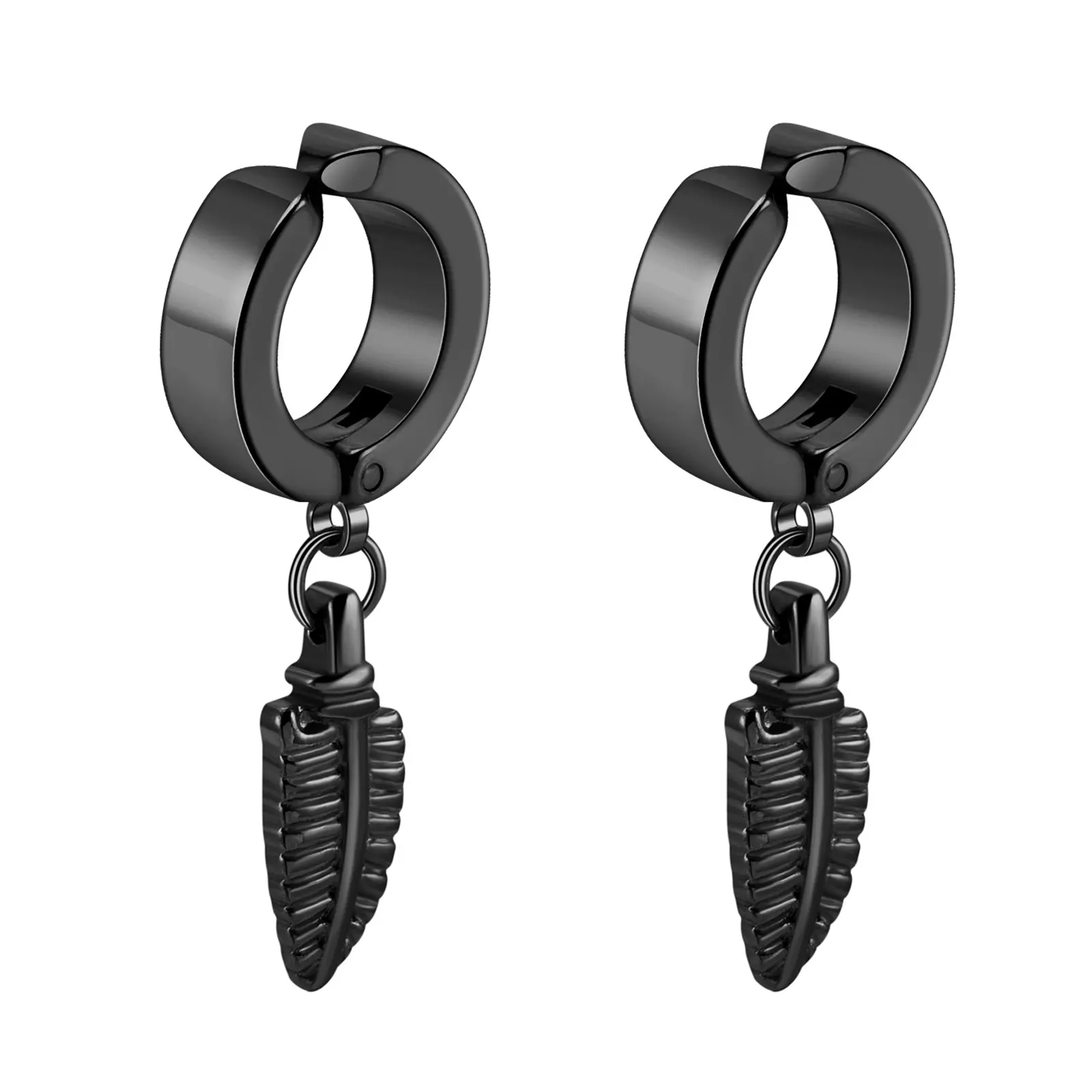 OIDEA Vintage Stainless Steel Feather Ear Cuff, Unisex Dangle Clip-On for Casual Events & Festivals, No Piercing Required, Feather Charm