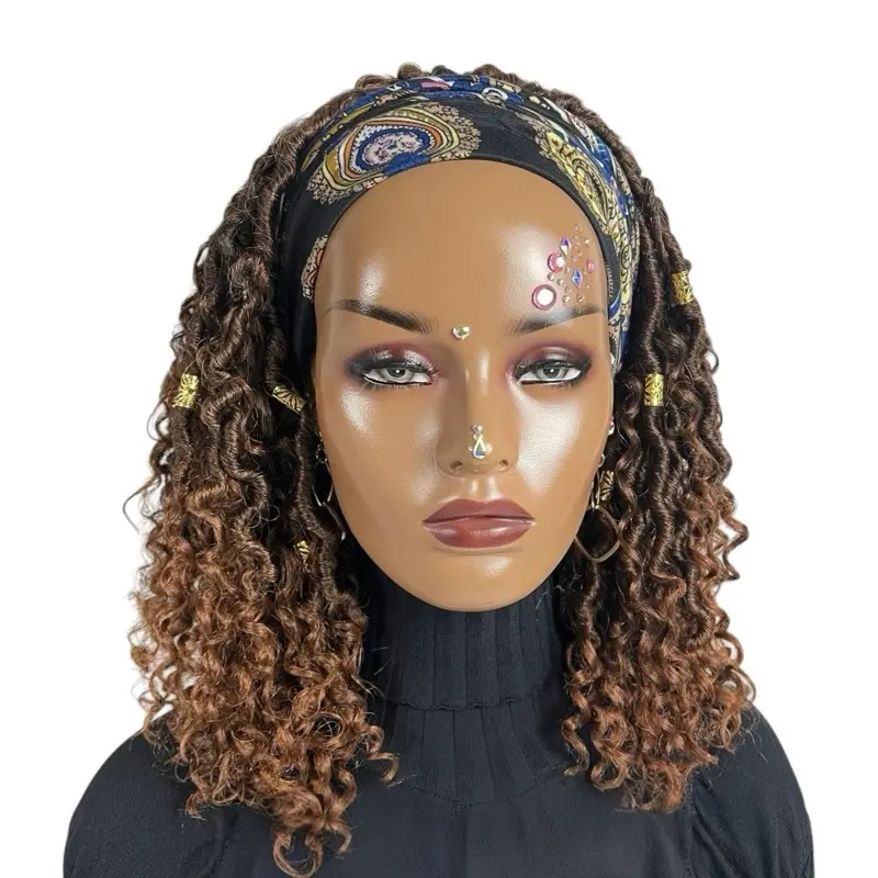 Short Faux Locs Headband Wig Boho Goddess Loc Distressed Curly Faux Dread Locs