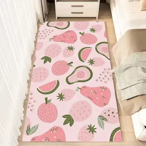 1pc Strawberry Avocado Watermelon Fruit Pattern Fluffy Minimalist Area Rug, Polyester 100% Flannel Carpet, Non-Slip Rectangle Floor Mat for Living Room, Bedroom, Kitchen, Office, Entryway, Bedside Rug | Washable, Summer Themed Gift Carpet Mats