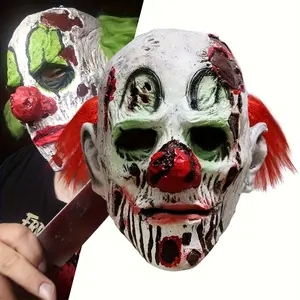 Natural Latex Creepy Spooky Clown Zombie Adult Halloween Head Mask - Realistic Blood Splatter & Paint Design, Street Style Horror Costume Party Prop for Halloween, Christmas, Carnival, Festive Headwear