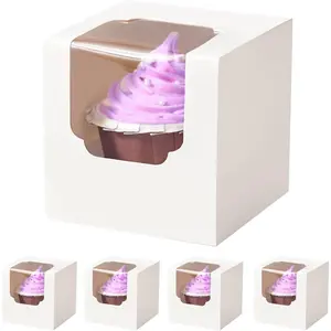 60 count Cupcake Boxes Individual White with Insert, Auto Popup Single Cupcake Containers Hot Cocoa Bomb Boxes with Window forTreats  Strawberries Cookies Gifting